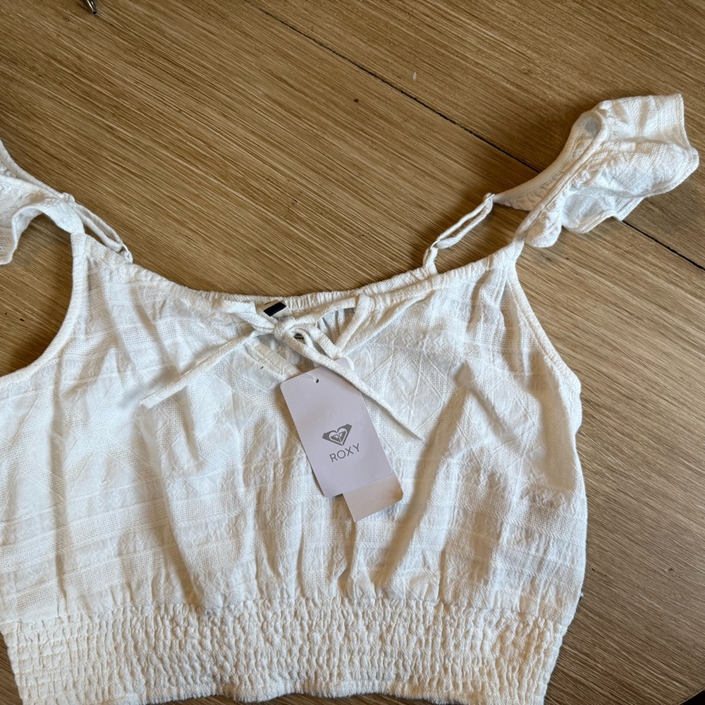 Roxy Cream Crop Top with Ruffle Sleeves
